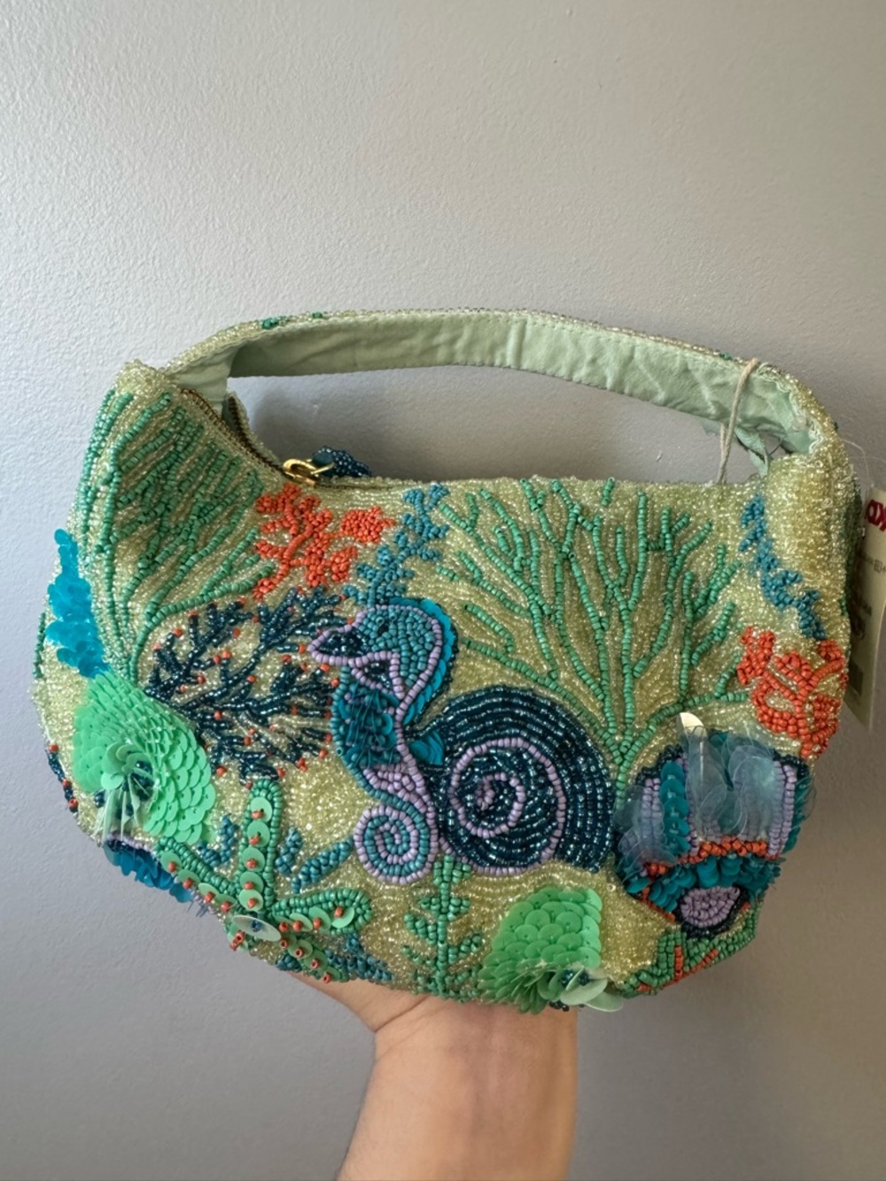 VIRAL BEADED BAG TJ MAXX Embellished Sea-Theme Beaded Shoulder Bag in Mint Green